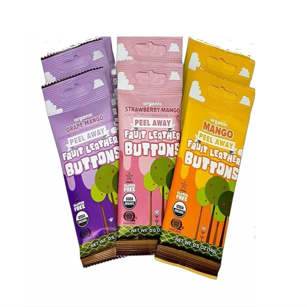 Organic Gluten Free Assortment Fruit Leather Buttons, Pack of 6