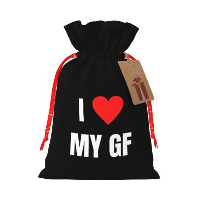 I Love My GF Girlfriend Christmas Gift Bags, Santa Wrapping Bags, With Drawstring And Tags Reusable, Xmas Presents Bag, Holiday Party Favors, Birthday & Christmas Gift