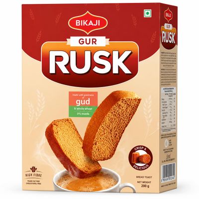 Bikaji Premium Gur Rusk 21.16 oz (600g), Authentic Traditional Indian Jaggery Bread Toast, Crispy Double Baked Tea Rusk, Sweet Crunchy Tea Time Snack