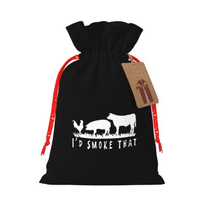 I'd Smoke That Patriot BBQ Christmas Gift Bags, Santa Wrapping Bags, With Drawstring And Tags Reusable, Xmas Presents Bag, Holiday Party Favors, Birthday & Christmas Gift