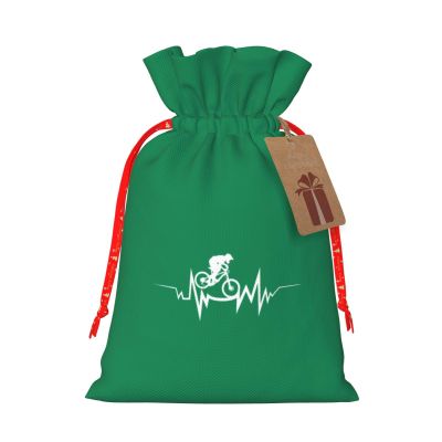 Mountain Bike Heartbeat Christmas Gift Bags, Santa Wrapping Bags, With Drawstring And Tags Reusable, Xmas Presents Bag, Holiday Party Favors, Birthday & Christmas Gift
