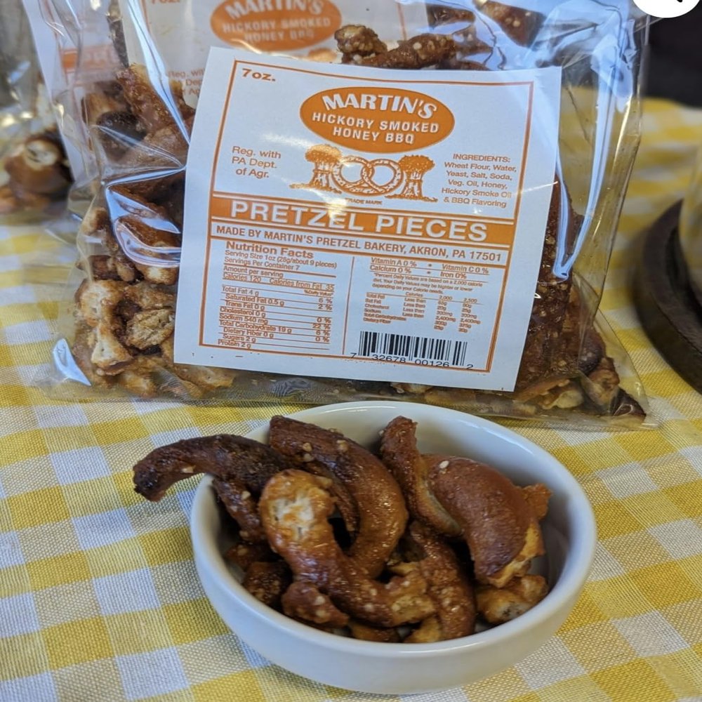 Handmade pretzels Hickory Smoked BBQ broken pieces flavored- made by Martin's 3 bags (7 oz each bag)