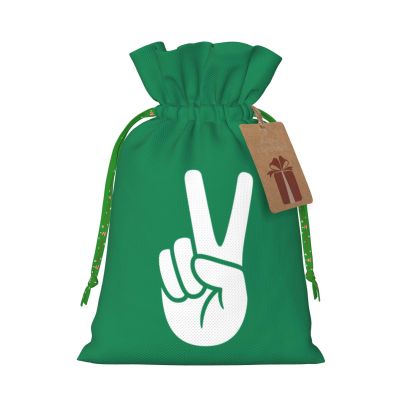Peace Gestures Peace Sign Christmas Gift Bags, Santa Wrapping Bags, With Drawstring And Tags Reusable, Xmas Presents Bag, Holiday Party Favors, Birthday & Christmas Gift