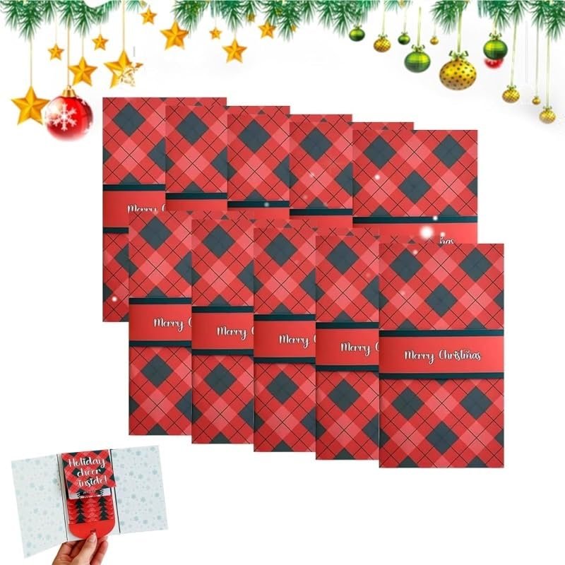 Auosxny Handmade Waterfall Card Booklet,DIYPull-Out Design Merry ChristmasGiftCard Book,with 4 Slots, Best Gifts for Family and Friends(10 Pieces)