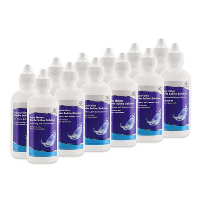 Aqua Naina Plus Sterile Saline Preservative-Free, Single-use Rinse for Soft, RGP & scleral Lenses Before Application. Travel-Friendly, 12 x 1 fl oz Bottles