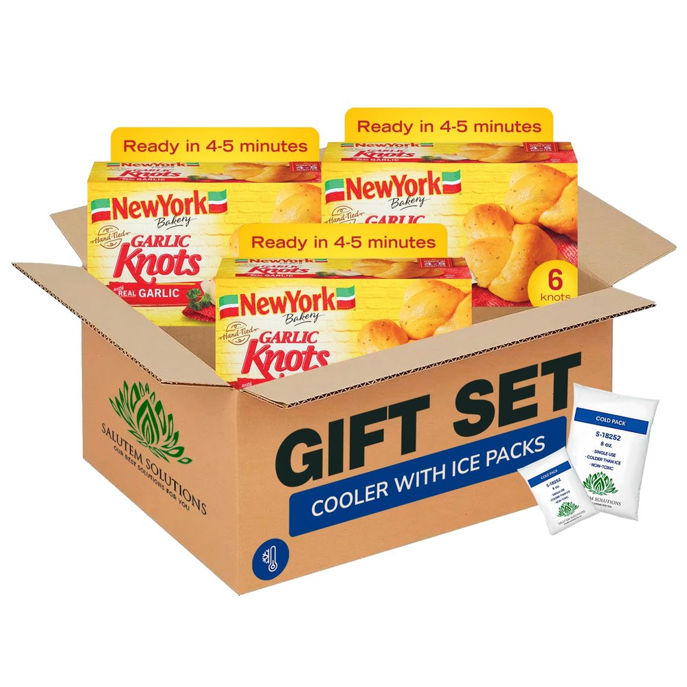 Salutem Vita Real Garlic Hand-Tied Garlic Knots, Frozen Bread Gift Set, 7.3 oz Pack of 3
