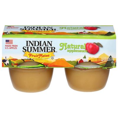 Indian Summer Single Serve Natural Apple Sauce, Individually Packed Applesauces, 4 Single Cups, 4 Ounces Each (Natural)