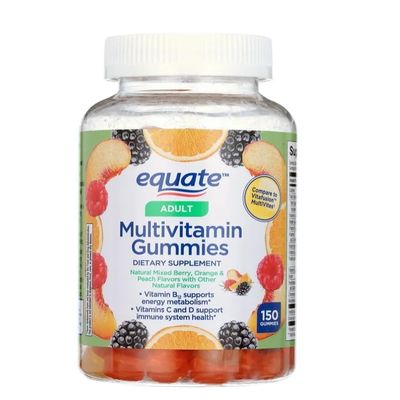 Equate Adult Multivitamin Gummies for Immune Support, Mixed Berry, Orange & Peach Flavors, 150 Count