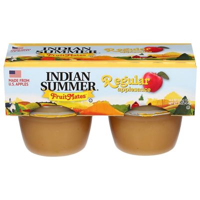 Indian Summer Single Serve Regular Apple Sauce, Individually Packed Applesauces, 4 Single Cups, 4 Ounces Each (Regular)