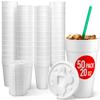 20 Oz Styrofoam Cups with Lids (50 Pack) Large Foam Cups for Hot and Cold Drinks, Insulated White Styrofoam Coffee Cups, Soda, Juice, Tea - Made in USA view 1