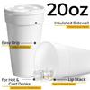 20 Oz Styrofoam Cups with Lids (50 Pack) Large Foam Cups for Hot and Cold Drinks, Insulated White Styrofoam Coffee Cups, Soda, Juice, Tea - Made in USA view 2