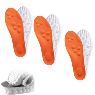 2026 New Steppers 4D Cloud Memory Foam Insoles with Massage, Arch Support & Breathable Comfort for All Shoe Types (Orange (3PC), USMen6.5-8/Women8.5-10)