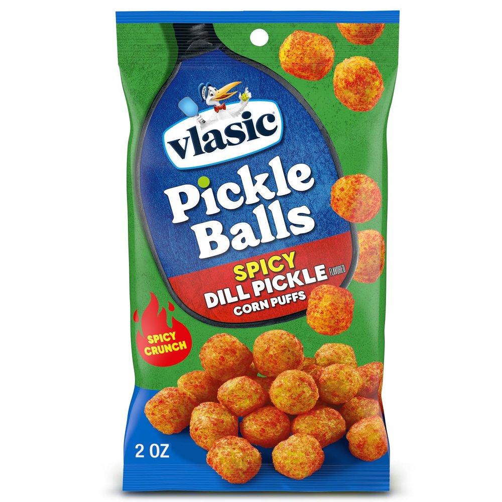 Vlasic Pickle Balls Spicy Dill Pickle Flavored Corn Puffs, 2 oz Bags (Pack of 12)