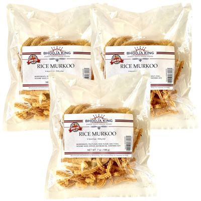 Bhooja King - Rice Murkoo (Pack of 3 x 198g) Crunchy Southern Indian Snacks, So Tasty!