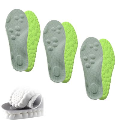 2026 New Steppers 4D Cloud Memory Foam Insoles with Massage, Arch Support & Breathable Comfort for All Shoe Types (Green (3PC), USMen5-6/Women6.5-8)