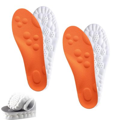 2026 New Steppers 4D Cloud Memory Foam Insoles with Massage, Arch Support & Breathable Comfort for All Shoe Types (Orange (2PC), USMen3-4/Women5-6)
