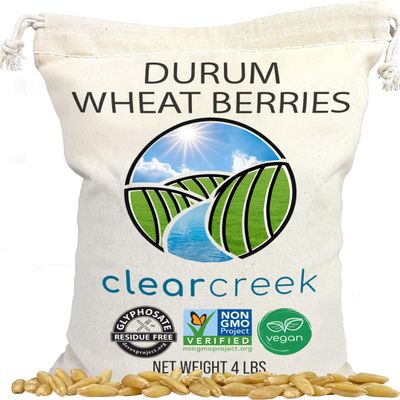 Clear Creek Certified Glyphosate Residue Free Durum Wheat Berries | 4 LBS | Whole Grains | Used to mill to Semolina Pasta Flour | North American Grown
