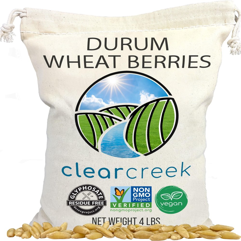 Clear Creek Certified Glyphosate Residue Free Durum Wheat Berries | 4 LBS | Whole Grains | Used to mill to Semolina Pasta Flour | North American Grown