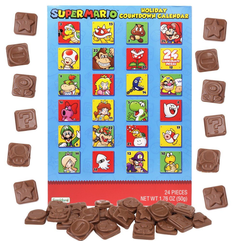 2025 Super Mario Christmas Advent Countdown Calendar, Chocolate Candy Inside, 24 Day Holiday Activity, 1.76 Ounces