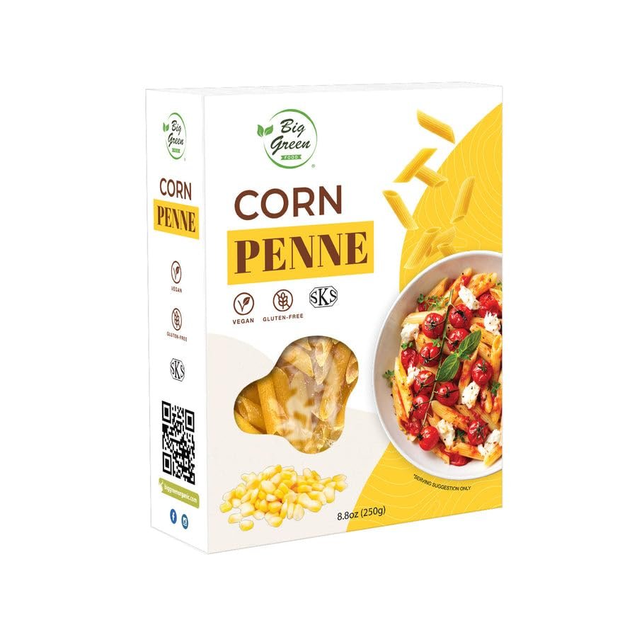 Big Green Food - Corn Penne, Premium Gluten-Free Penne Pasta, Wheat Free, Vegan Friendly (1 Box)