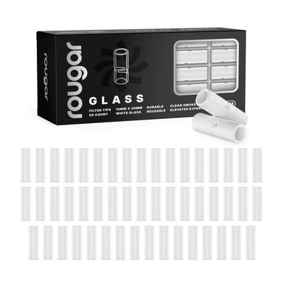 10mm Glass Tips White 50 Pack | Reusable Borosilicate Glass Filters | 2 Pokes 10x30mm