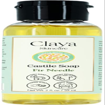 Claya Fir Needle Liquid Castile Soap Organic Ingredients, Biodegradable, Gentle for Sensitive Skin and Versatile Use (Travel size 2 fl oz)