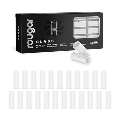 12mm Glass Tips White 25 Pack | Reusable Borosilicate Glass Filters | Durable, Easy-to-Clean 12x30mm