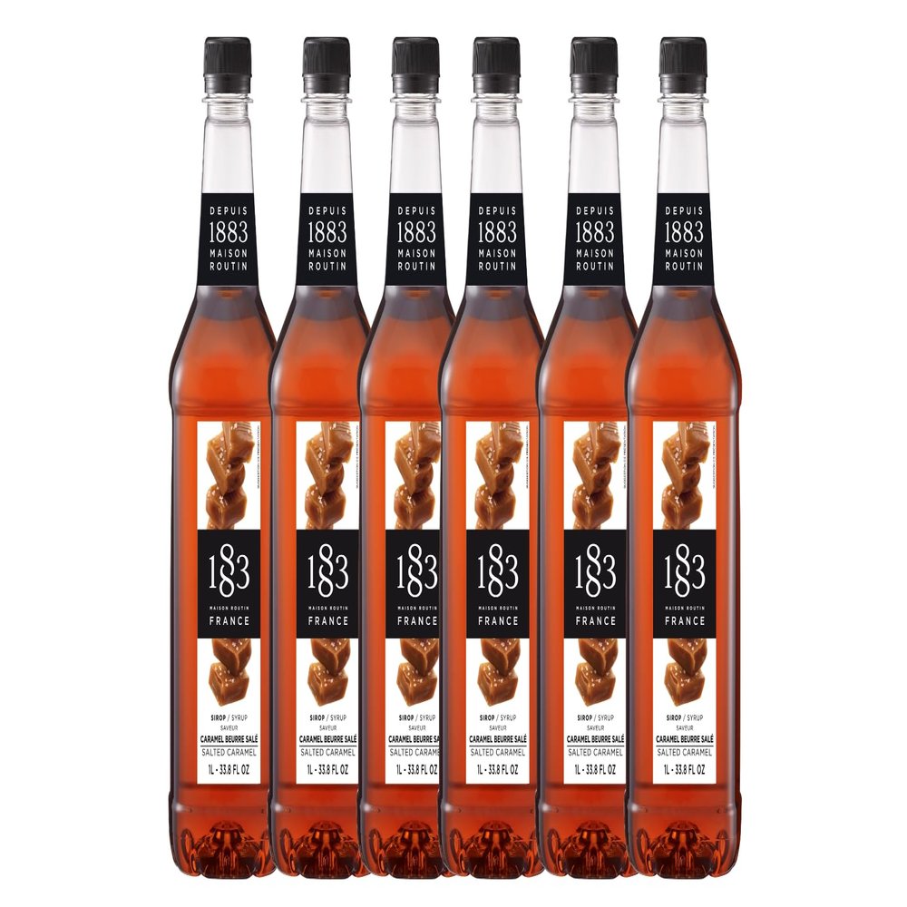 1883 Salted Caramel Syrup for Drinks 1 Liter Plastic Bottles (Pack of 6)
