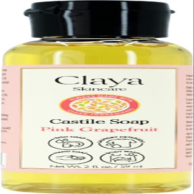 Claya Pink Grapefruit Liquid Castile Soap Organic Ingredients, Biodegradable, Gentle for Sensitive Skin and Versatile Use (Travel Size 2 fl oz)