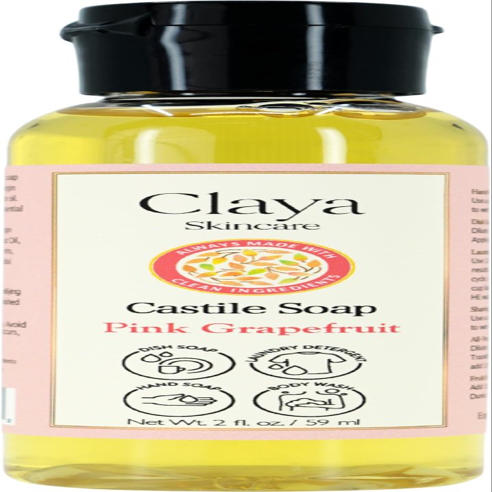 Claya Pink Grapefruit Liquid Castile Soap Organic Ingredients, Biodegradable, Gentle for Sensitive Skin and Versatile Use (Travel Size 2 fl oz)
