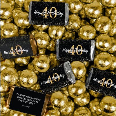210 pcs 40th Birthday Candy Milestone Elegant Birthday Bash Assorted Wrapped Chocolate Miniatures and Milk Chocolate Gold Foil Ball Mix (4.86lb)