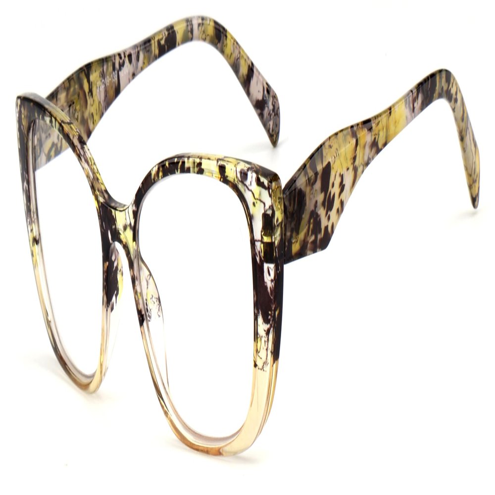 V.W.E. Women 2-tone bold marble print reading glasses - Spring Hinge Clear Lens Reader (Yellow, 1.25, x)