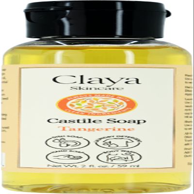 Claya Tangerine Liquid Castile Soap Organic Ingredients, Biodegradable, Gentle for Sensitive Skin and Versatile Use (Travel Size 2 fl oz)