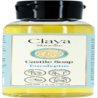 Claya Eucalyptus Liquid Castile Soap Organic Ingredients, Biodegradable, Gentle for Sensitive Skin and Versatile Use (Travel Size 2 fl oz)