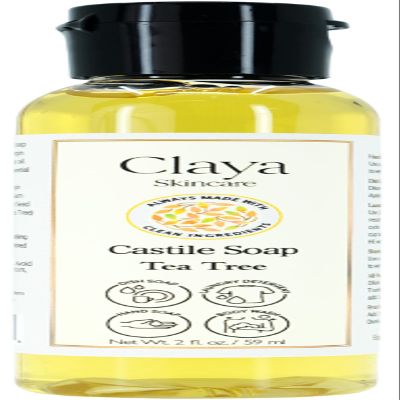 Claya Tea Tree Liquid Castile Soap Organic Ingredients, Biodegradable, Gentle for Sensitive Skin and Versatile Use (Travel Size 2 fl oz)