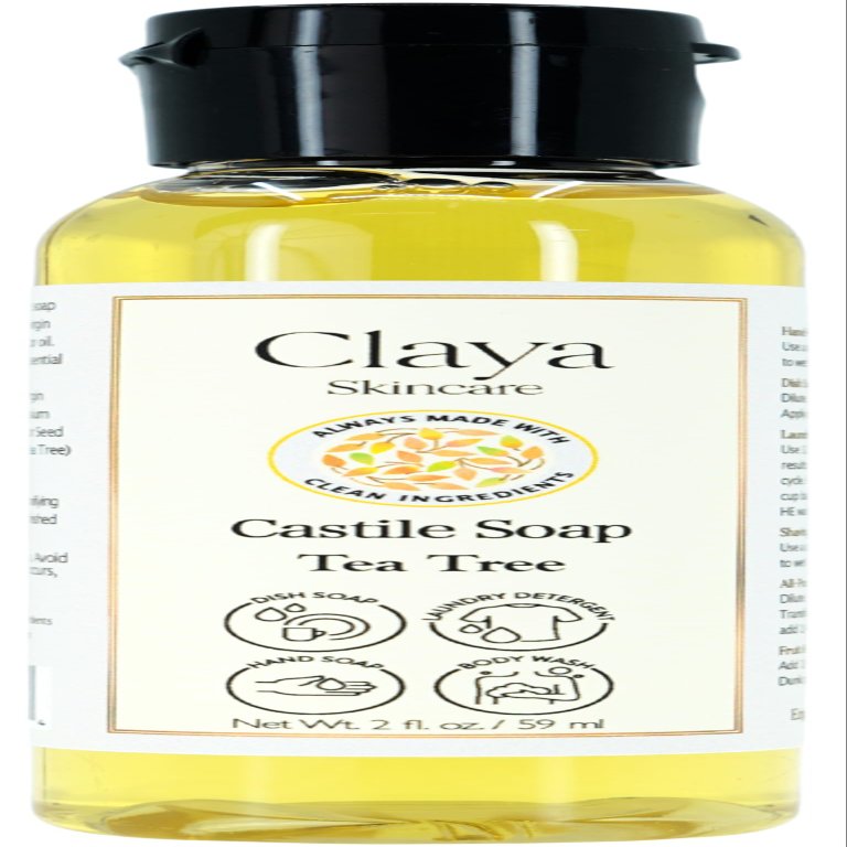Claya Tea Tree Liquid Castile Soap Organic Ingredients, Biodegradable, Gentle for Sensitive Skin and Versatile Use (Travel Size 2 fl oz)