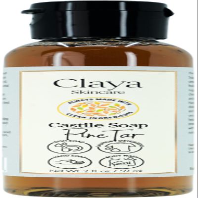 Claya Pine Tar Liquid Castile Soap Organic Ingredients, Biodegradable, Gentle for Sensitive Skin and Versatile Use (Travel Size 2 fl oz)