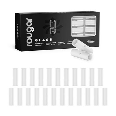 10mm Glass Tips White 25 Pack | Reusable Borosilicate Glass Filters | Durable, Easy-to-Clean 10x30mm