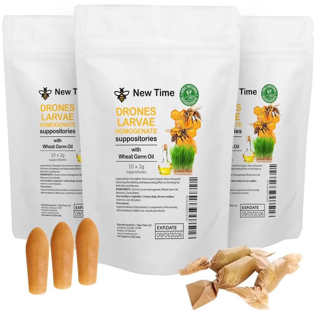 3-Pack, Drone Brood (Larvae) Homogenate Suppositories 30 Pcs, Natural Supplement for Men & Women, Supports Energy, Vitality, Metabolism, Endocrine Health, Active Aging & Digestive Balance