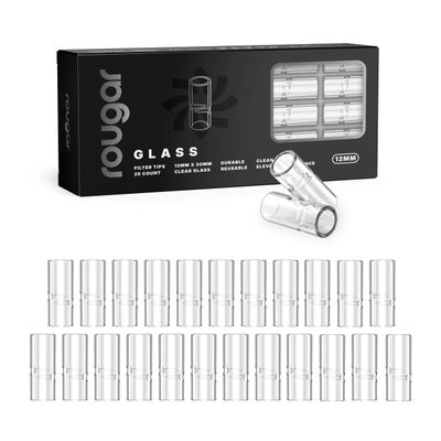 12mm Glass Tips Clear 25 Pack | Reusable Borosilicate Glass Filters | Durable, Easy-to-Clean 12x30mm