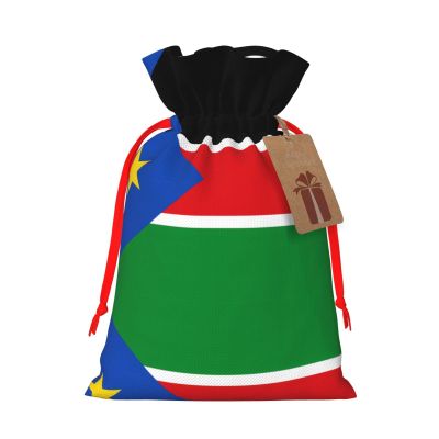 Medium Christmas Gift Bag Flag of South Sudan Print Xmas Party Holiday Drawstring Pouches for Presents, Favors & Goodie Sacks