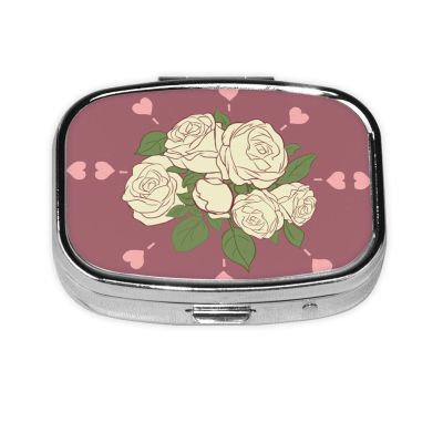 White Rose of Love Patterned Square mini Pill Box, can be Put into Wallet or Pocket Travel Pill Box, Store Various Small Items