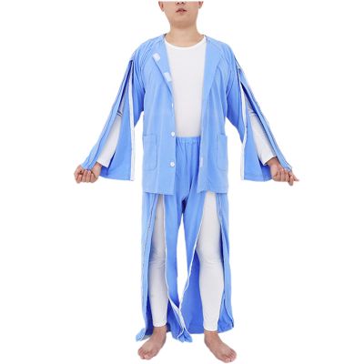 LumaGrove Long Sleeved Bedridden Patient Clothing Tear Away Cotton Pajamas Set, Patient Clothes for Elderly Care(Blue,L)