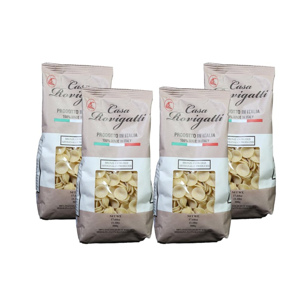Casa Rovigatti Orecchiette, 100% Italian Durum Wheat Semolina Pasta, Bronze Extruded, Artisanal, 17.64 oz, 4 Pack