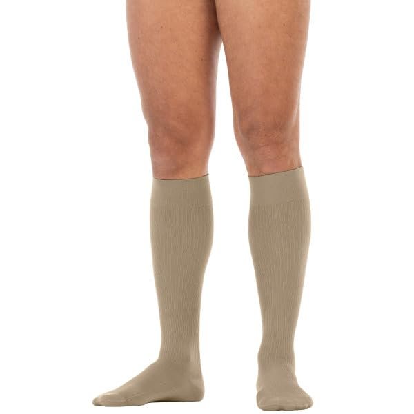 JOBST forMen SoftFit Knee High 15-20 mmHg Compression Socks, Closed Toe, Khaki, X-Large, Full Calf