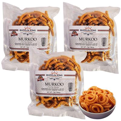 Bhooja King - Murkoo (Pack of 3 x 198g) Crunchy Southern Indian Snacks, So Tasty, Home Style Made!