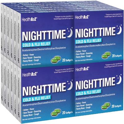 HealthA2Z Nighttime | Cold & Flu Medicine | Powerful Multi-Symptom Nighttime Relief | 20 Softgel (Pack of 24) | Value Pack