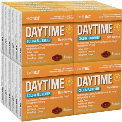HealthA2Z Daytime | Cold & Flu Medicine | Powerful Multi-Symptom Daytime (8 Softgels) | (Daytime Cold & Flu Medicine (8 Count Pack of 24) | 192 Softgels