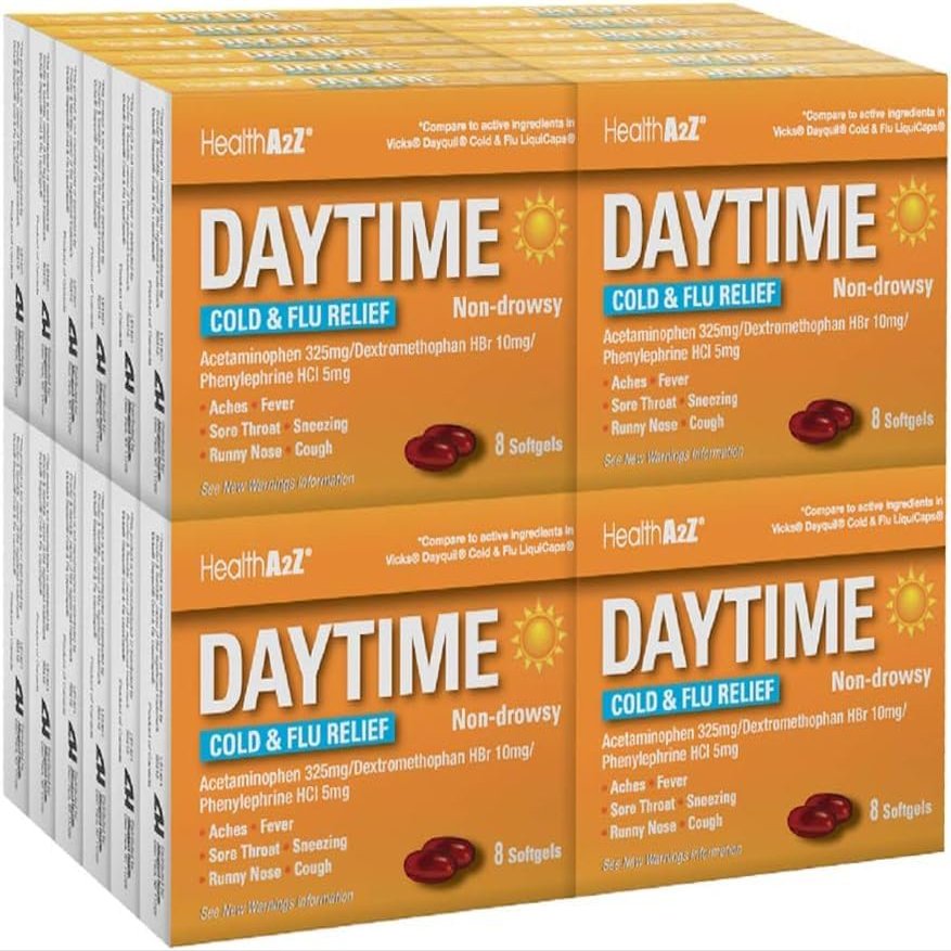 HealthA2Z Daytime | Cold & Flu Medicine | Powerful Multi-Symptom Daytime (8 Softgels) | (Daytime Cold & Flu Medicine (8 Count Pack of 24) | 192 Softgels
