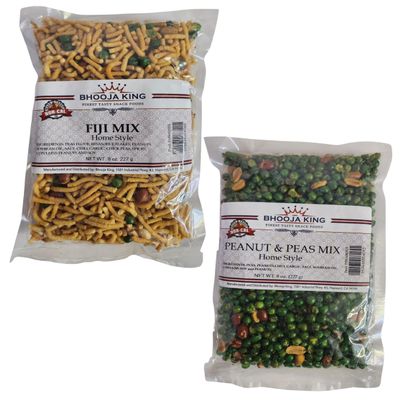 Bhooja King Combo - Fiji Mix and Peanut & Peas Mix (Pack of 2 x 227g) Crunchy Southern Indian Snacks, So Tasty, Home Style Made!